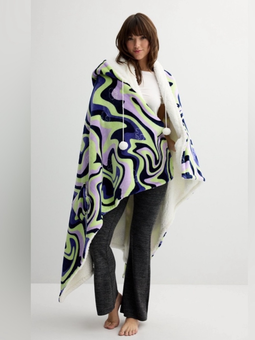 Swirl on em Sherpa Hooded Blanket Poncho
